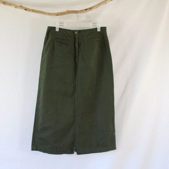 NWT Christopher & Banks Long Modest Green Jean Skirt Size 10 Maxi Denim W/ Slit - Picture 1 of 8